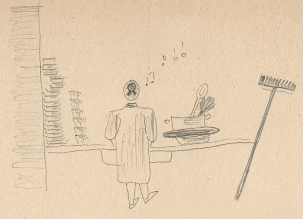 "Mountains of dishes" - illustration from Katharina's photo album.
