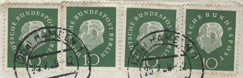 Theodor Heuss definitives with and without a Berlin inscription. Theodor Heuss definitives with and without a Berlin inscription.
