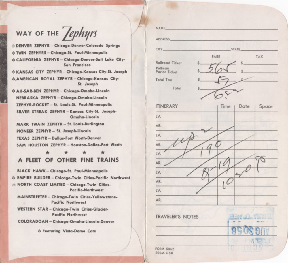 Burlington Railway ticket wallet - inside. Burlington Railway ticket wallet - inside.