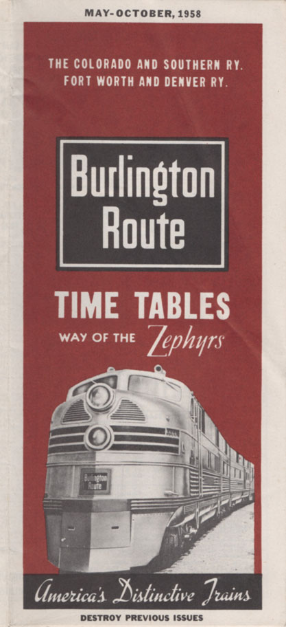 Burlington Railroad timetable. Burlington Railroad timetable.
