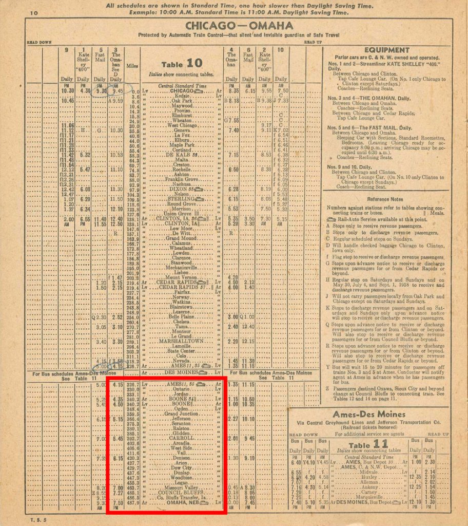 1958 Chicago and North Western Railway timetable - Table 10 1958 Chicago and North Western Railway timetable - Table 10