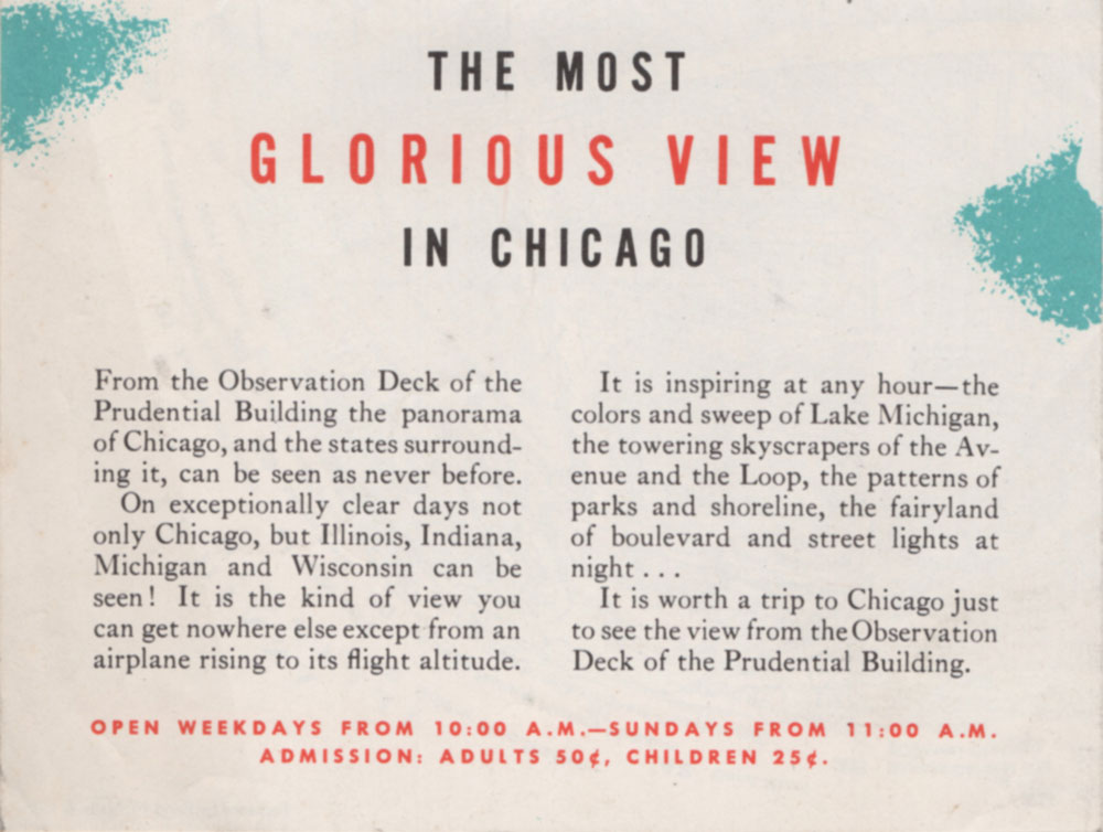 Leaflet about the Prudential Building, Chicago, 1958. Leaflet about the Prudential Building, Chicago, 1958.
