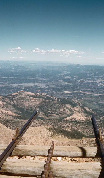 View of the Rockies from the end of the railway at Pikes Peak (photo by Henry Tribe, 1958). View of the Rockies from the end of the railway at Pikes Peak (photo by Henry Tribe, 1958).