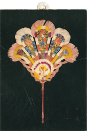 Side 1 of an Effluvium Warning Card: Work of Art "The Messel Feather Fan" (Fitzwilliam Museum postcard).