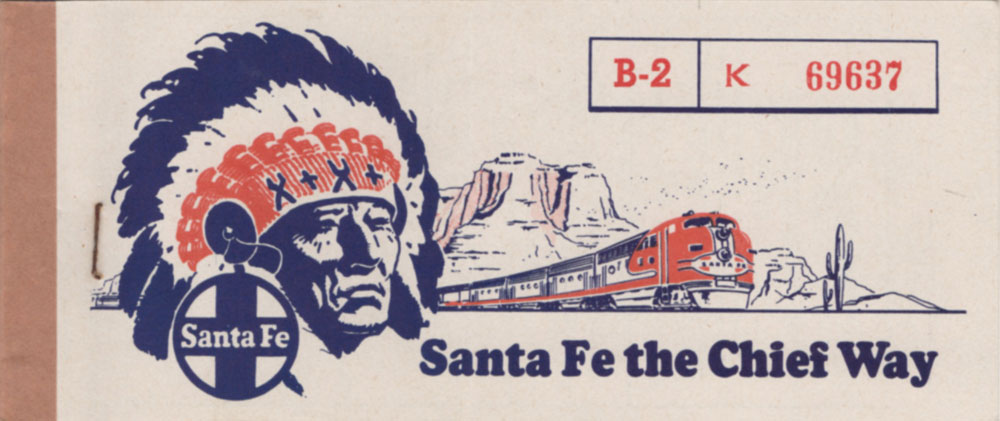 Atchison, Topeka and Santa Fe Railway ticket 1958 - front cover. Atchison, Topeka and Santa Fe Railway ticket 1958 - front cover.