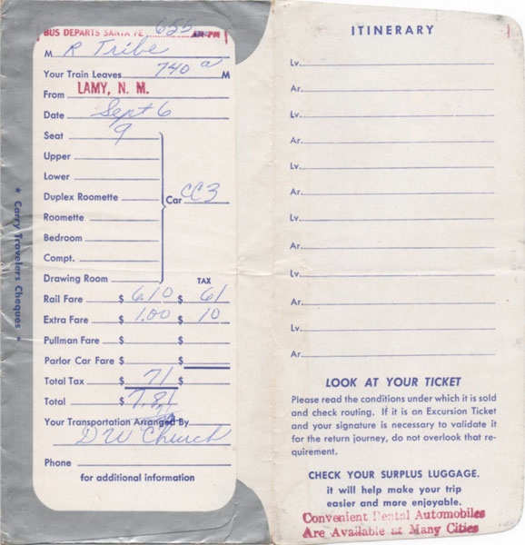 Atchison, Topeka and Santa Fe Railway ticket wallet 1958. Atchison, Topeka and Santa Fe Railway ticket wallet 1958.