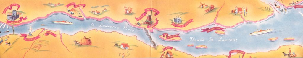 Map of the St Lawrence River from the Canadian Pacific "GO Empress to Canada" booklet