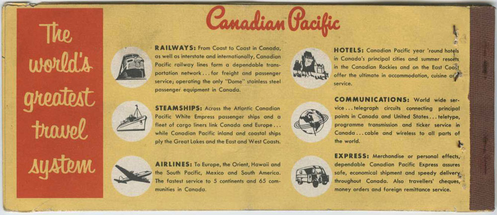 Canadian Pacific rail ticket 1958 - back Canadian Pacific rail ticket 1958 - back