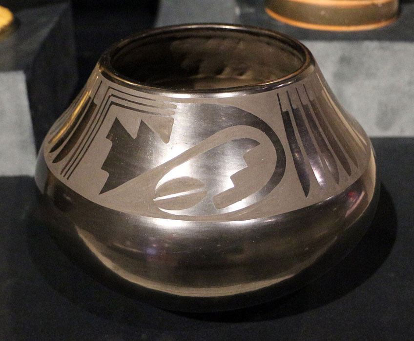 San Ildefonso blackware by Maria Martinez ca. 1940-50 (source: Wikimedia Commons). San Ildefonso blackware by Maria Martinez ca. 1940-50 (source: Wikimedia Commons).